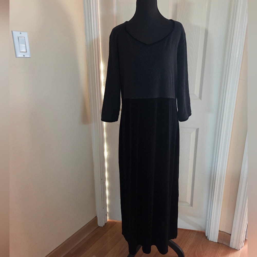 VTG Cherokee Black Velvet Skirted Maxi Dress Witchy Goth Lagenlook Western Large